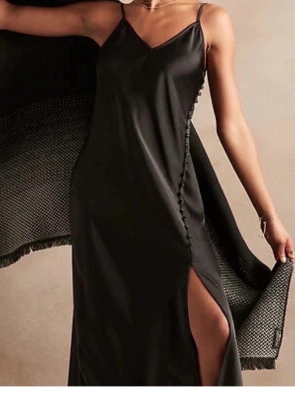Banana Republic Black Slip Maxi Dress with Side Slit